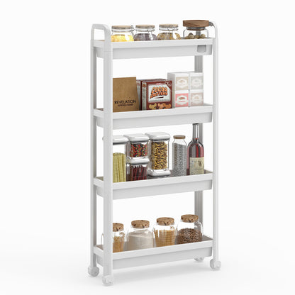 Slim Rolling Storage Cart 4-Tier Bathroom Organizer with Handles-White