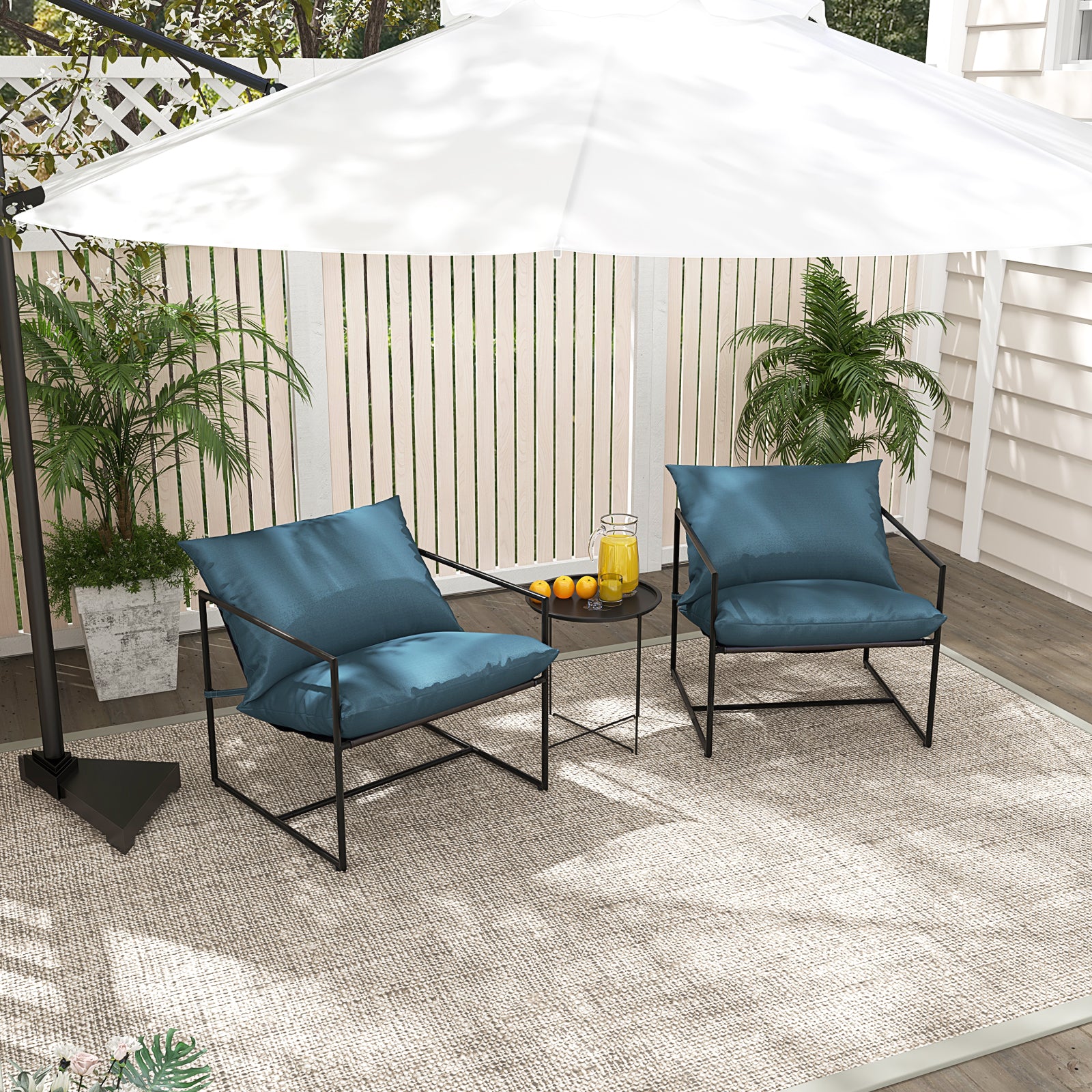 Sling Metal Framed Accent Chairs Set of 2 with Removable Sponge Cushions-Navy