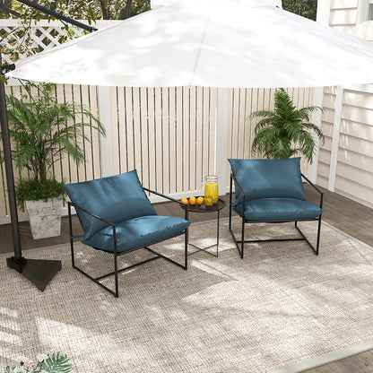Sling Metal Framed Accent Chairs Set of 2 with Removable Sponge Cushions-Navy