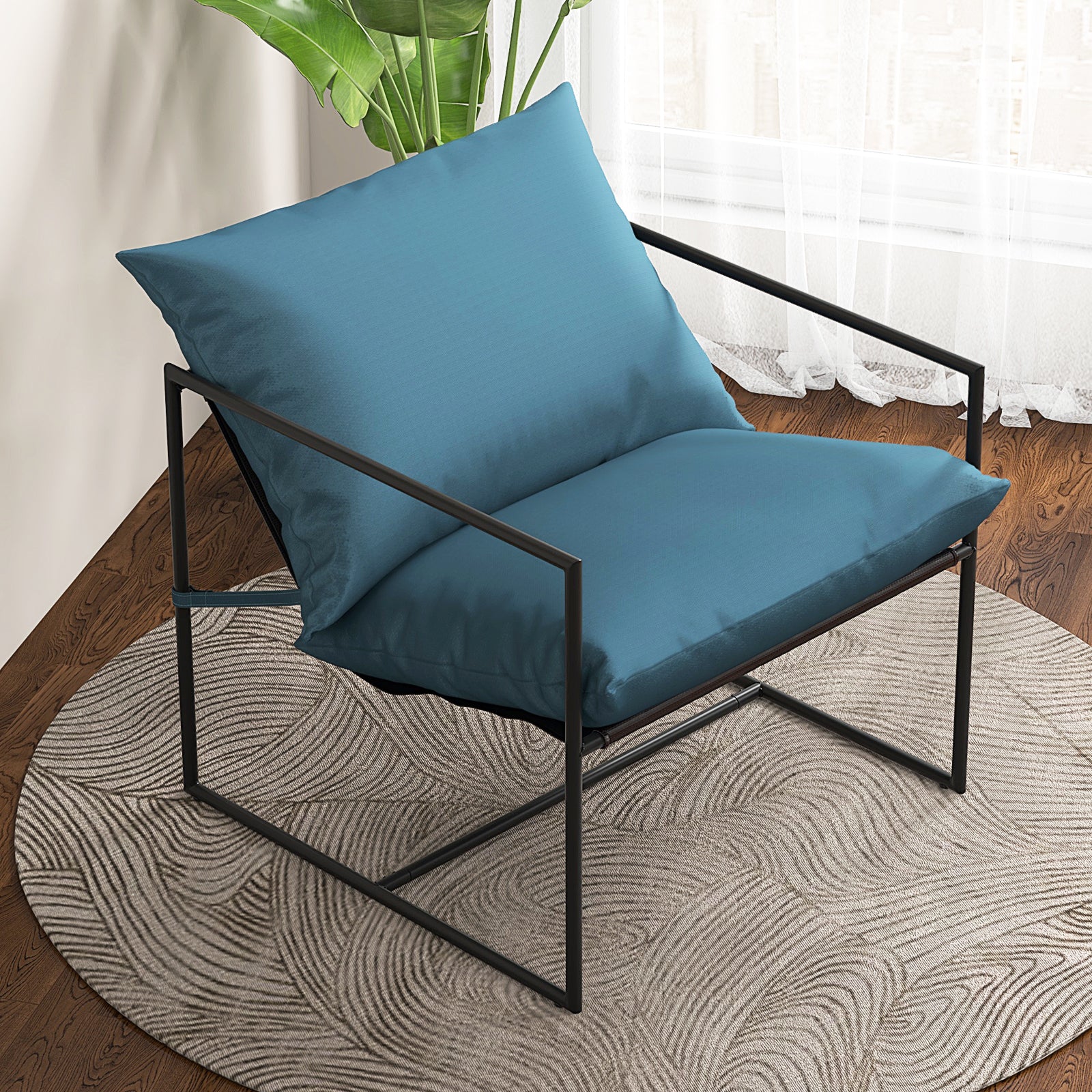 Sling Metal Framed Accent Chairs Set of 2 with Removable Sponge Cushions-Navy