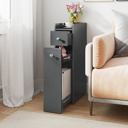 Small Bathroom Storage Cabinet 4-Tier Narrow Toilet Side Storage Cabinet with Slide Out Drawers on Casters-Grey