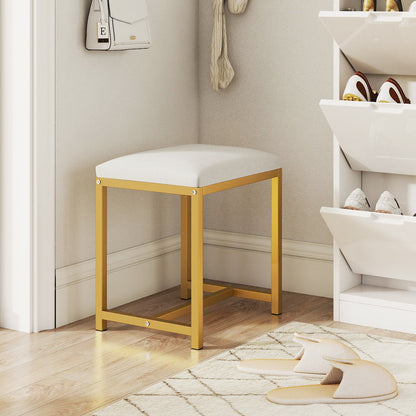 Small Makeup Chair with Soft Padded Cushion and Golden Metal Legs-White & Golden