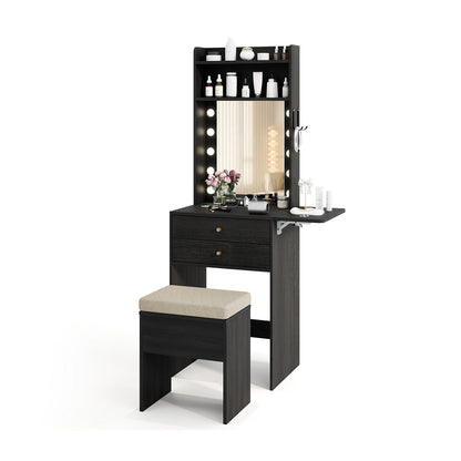 Small Makeup Vanity Desk with Mirror and Lights with Charging Station-Black