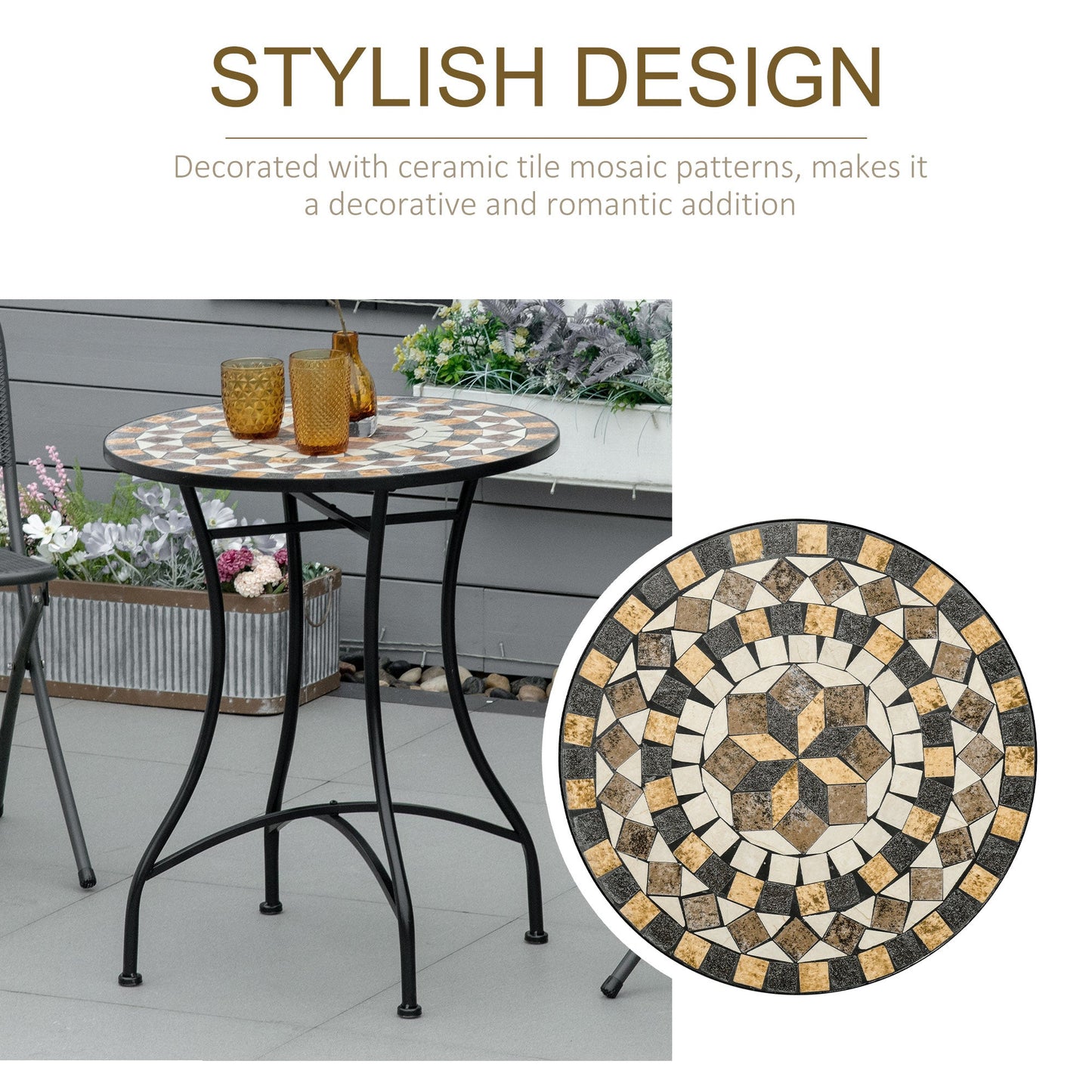 Outsunny Î¦60cm Mosaic Outdoor Patio Table - Grey