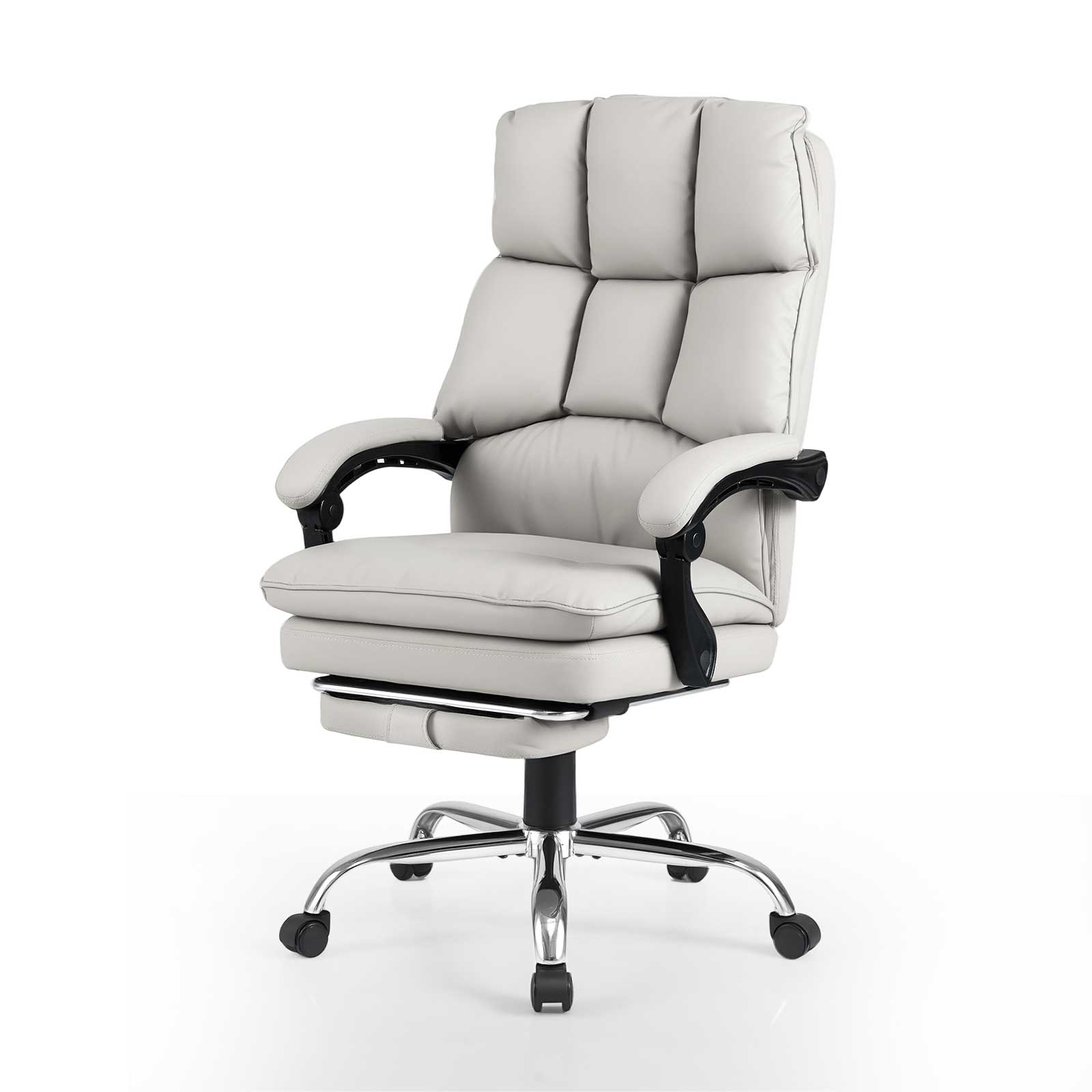 Soft Padded Office Chair Ergonomic Adjustable Reclining Computer Chair with Retractable Footrest-White