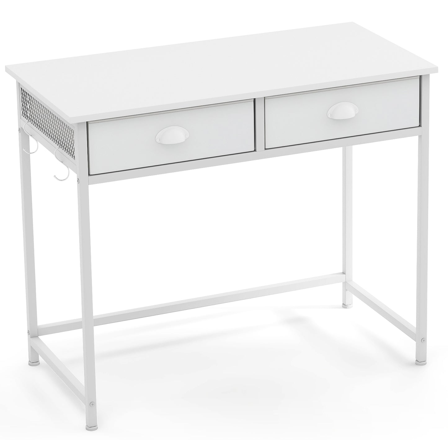 Space Saving Computer Desk with 2 Fabric Drawers-White