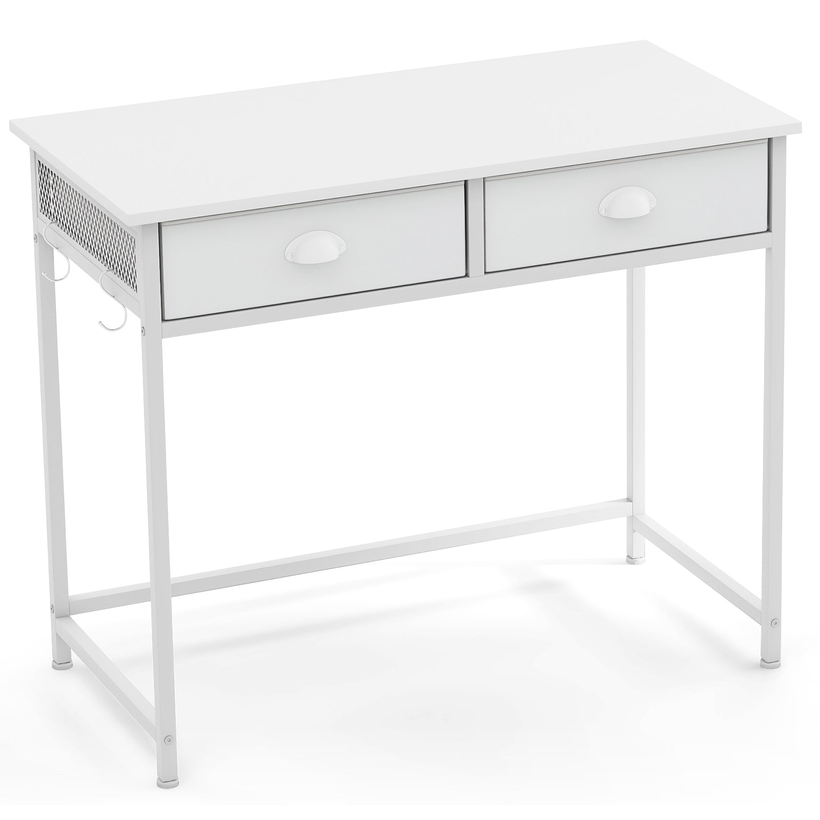 Space Saving Computer Desk with 2 Fabric Drawers-White