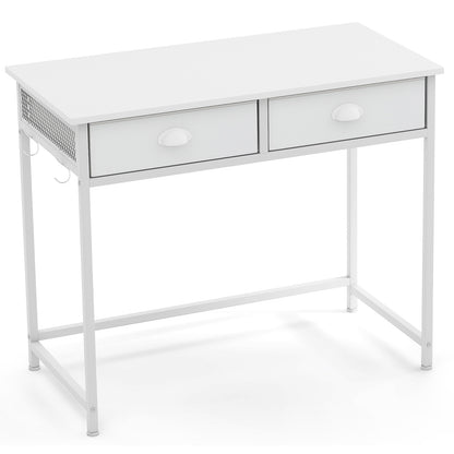 Space Saving Computer Desk with 2 Fabric Drawers-White