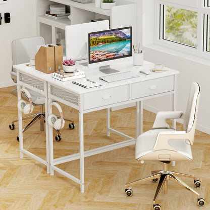Space Saving Computer Desk with 2 Fabric Drawers-White
