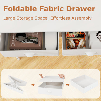Space Saving Computer Desk with 2 Fabric Drawers-White