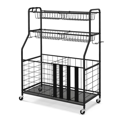 Sports Equipment Storage Rack Rolling Sports Ball Storage Cart-Black