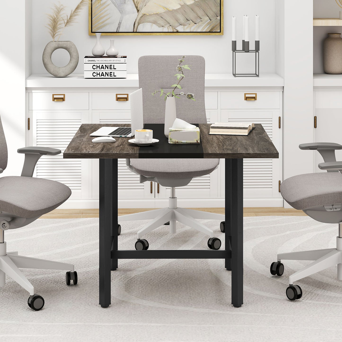 Square Conference Table Meeting Room Table with Thickened Tabletop-Grey