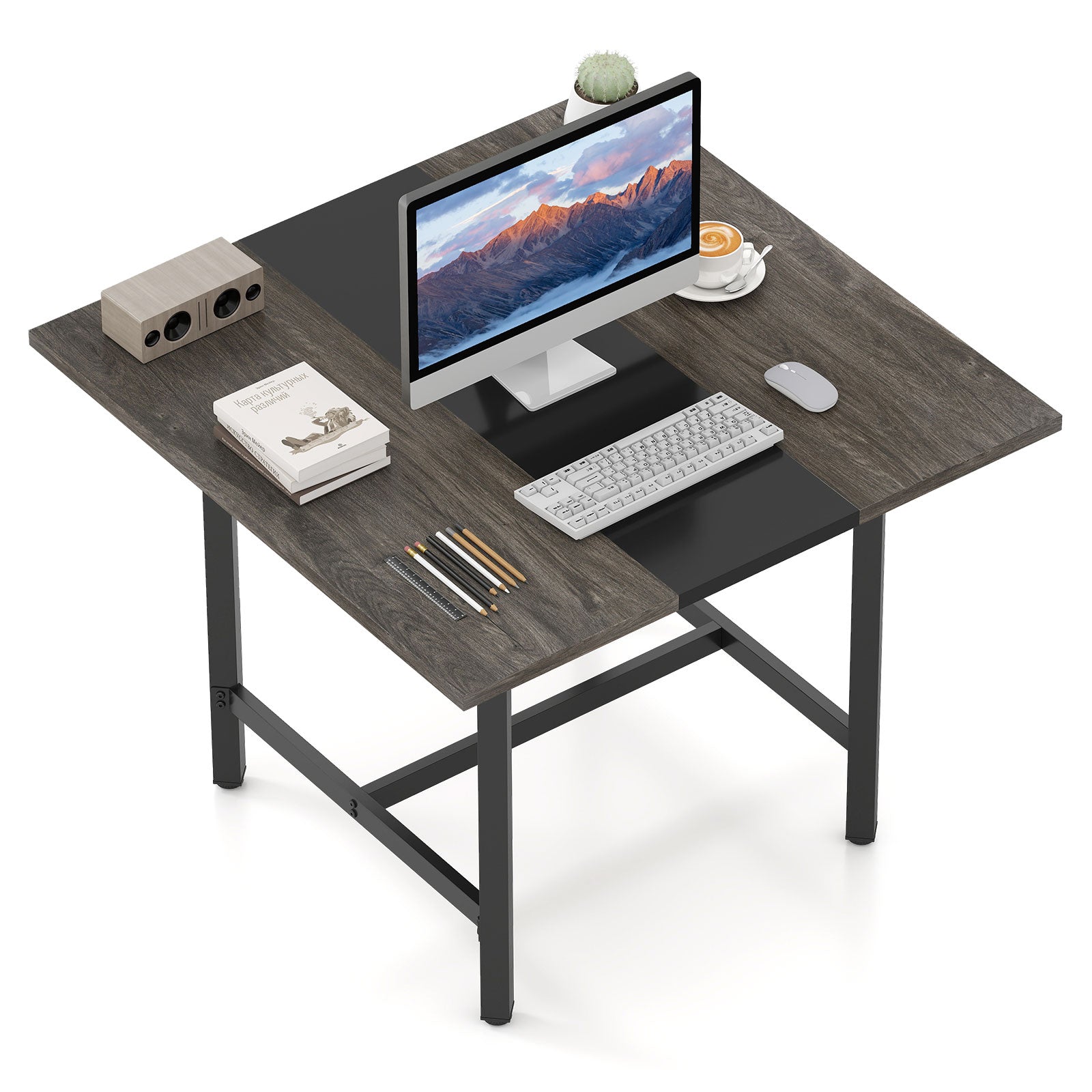 Square Conference Table Meeting Room Table with Thickened Tabletop-Grey