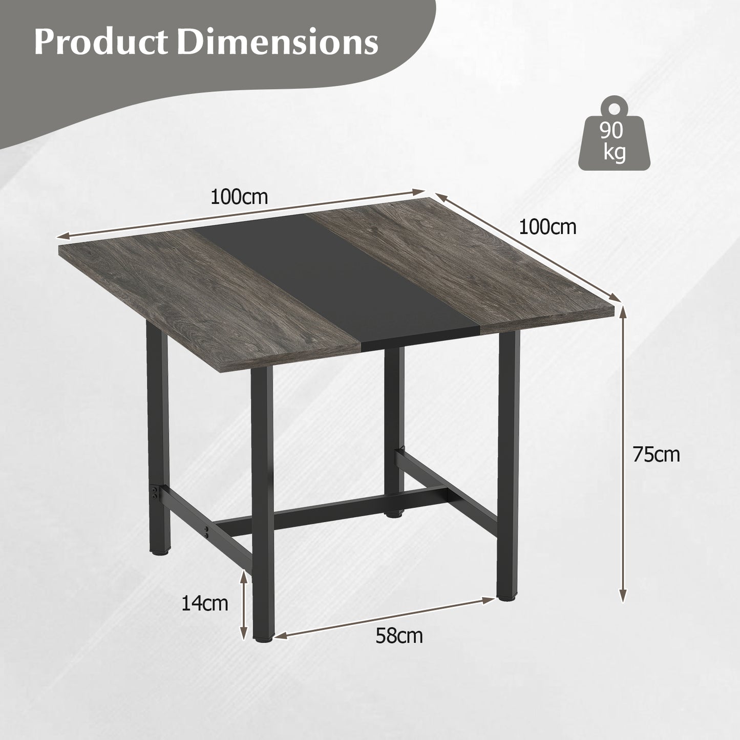 Square Conference Table Meeting Room Table with Thickened Tabletop-Grey