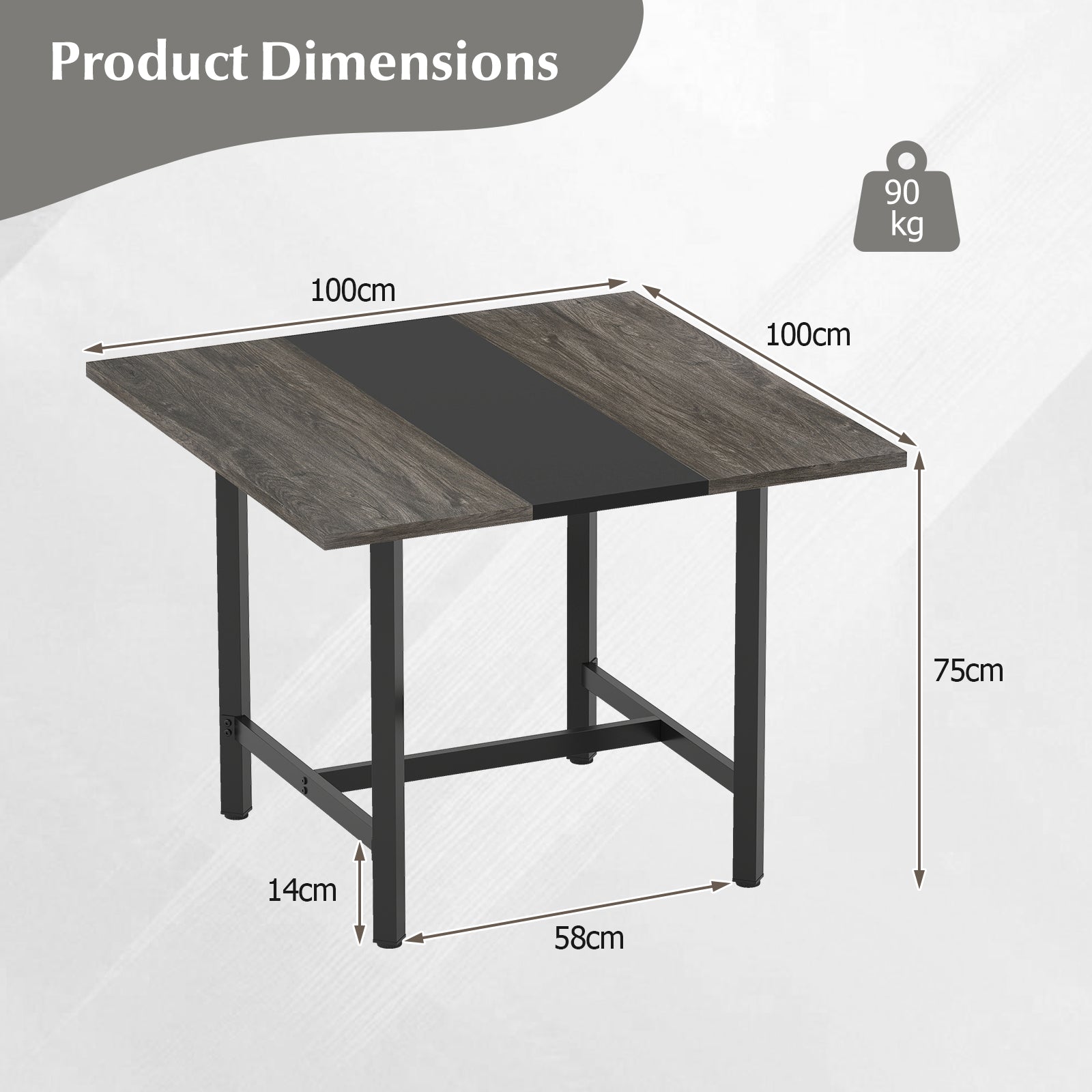 Square Conference Table Meeting Room Table with Thickened Tabletop-Grey