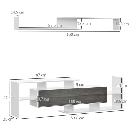 HOMCOM TV Cabinet with Wall Shelf for Wall-Mounted 65" TVs or Standing 40" TVs - White and Grey