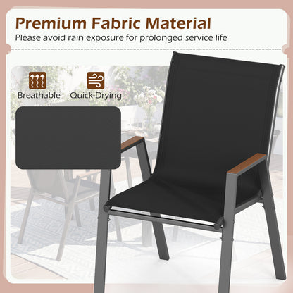 Stackable Patio Chairs Set of 4 Outdoor Breathable Fabric Dining Chairs with High Backs-Black