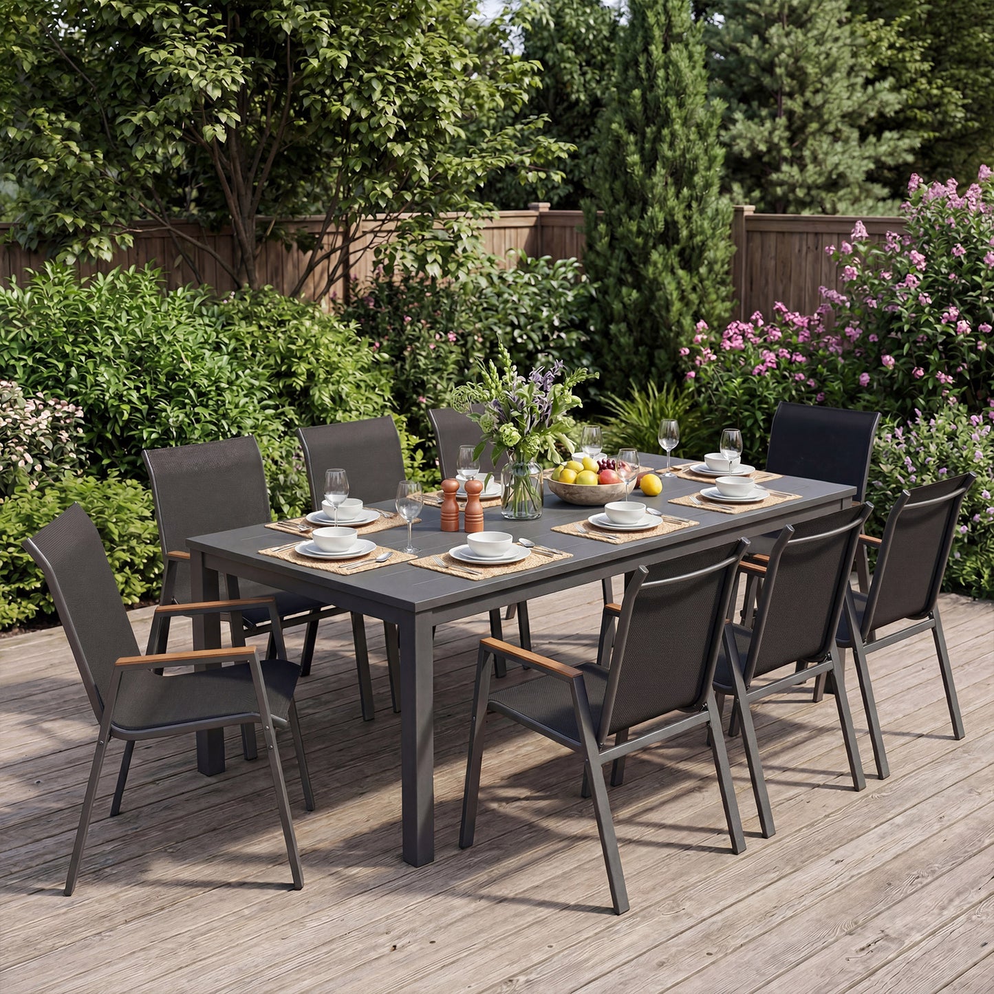 Stackable Patio Chairs Set of 4 Outdoor Breathable Fabric Dining Chairs with High Backs-Black