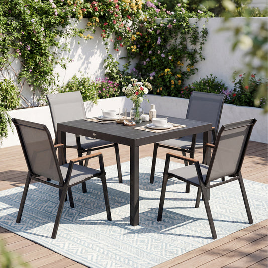 Stackable Patio Chairs Set of 4 Outdoor Breathable Fabric Dining Chairs with High Backs-Grey