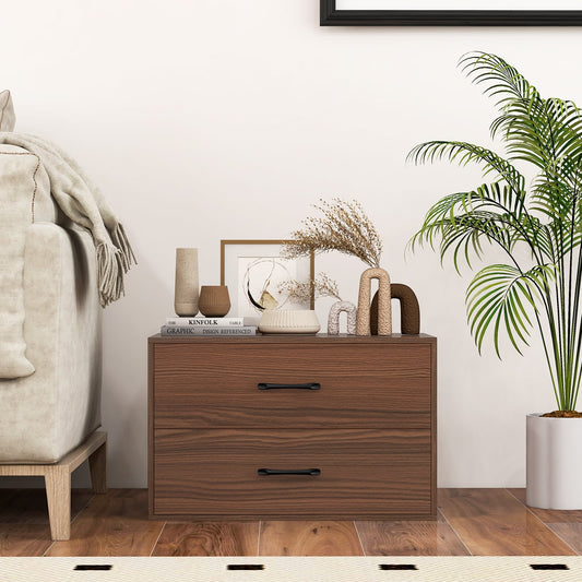 Stackable 2-Drawer Dresser with Anti-scratch Pads and Anti-tipping Devices-Walnut