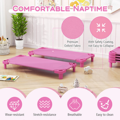 Stackable Kids Nap Cot with Easy Lift Corner for Preschool Boys Girls-Pink