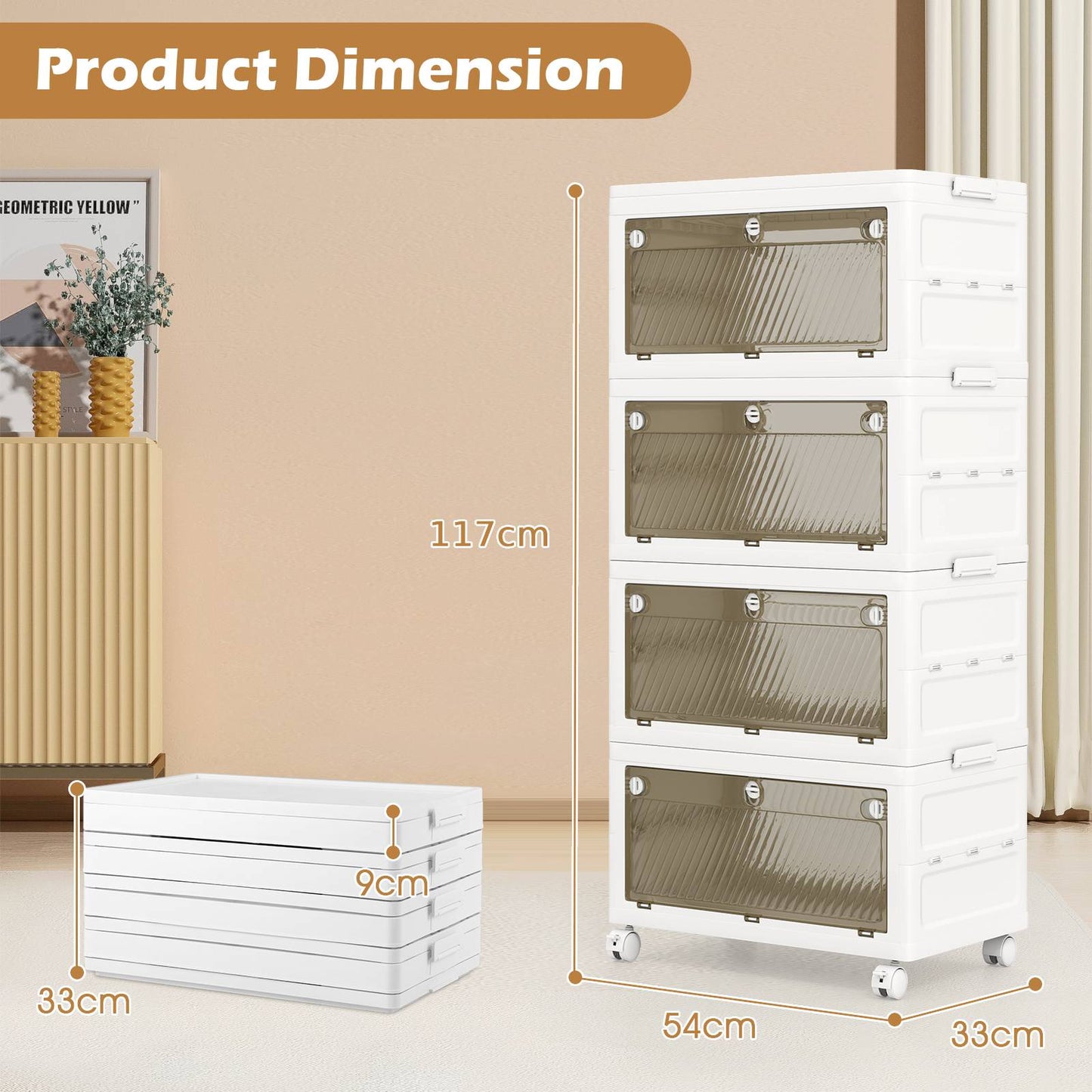 3-Tier/4-Tier Stackable Storage Bins with 3-Way-to-Open Drawers and Wheels-4-Tier