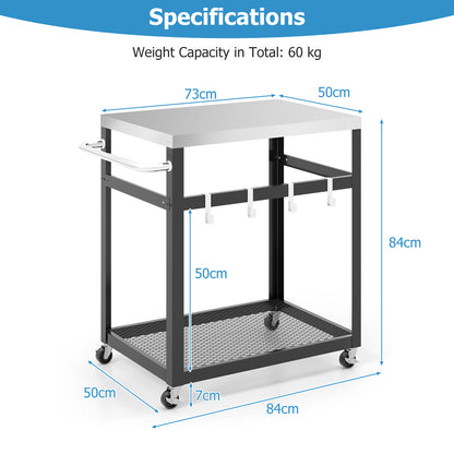 2-tier Stainless Steel Grill Cart with Wheels and Handle-Black