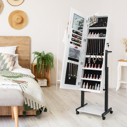 Lockable Jewelry Armoire Organizer with 3-Color Dimmable LED Full-Length Mirror-White