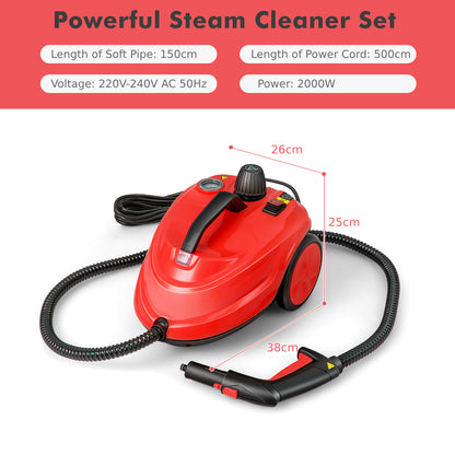 Steam Cleaner 2000W High Pressure Steamer Cleaning Machine with 15-Piece Accessories-Red