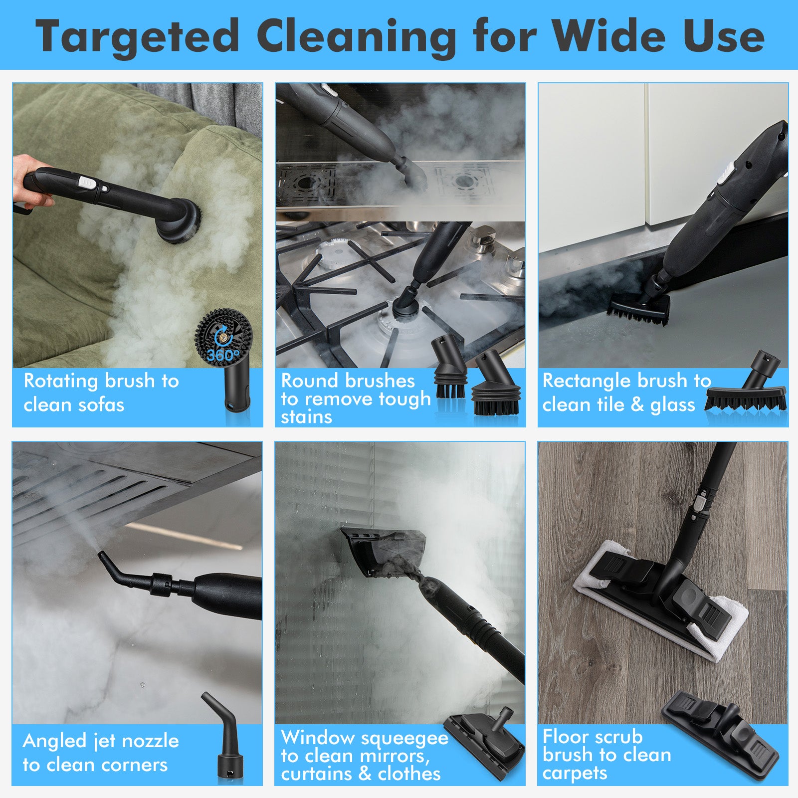 Steam Cleaner 2000W High Pressure Steamer Cleaning Machine with 15-Piece Accessories-White