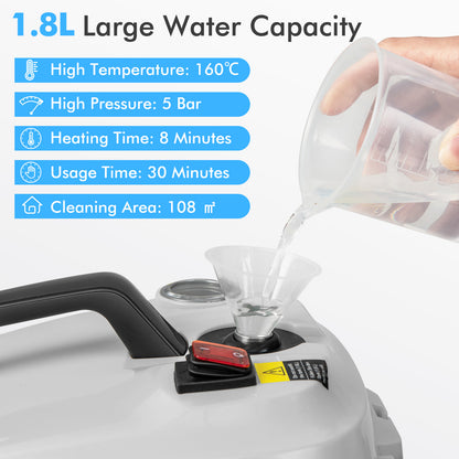 Steam Cleaner 2000W High Pressure Steamer Cleaning Machine with 15-Piece Accessories-White