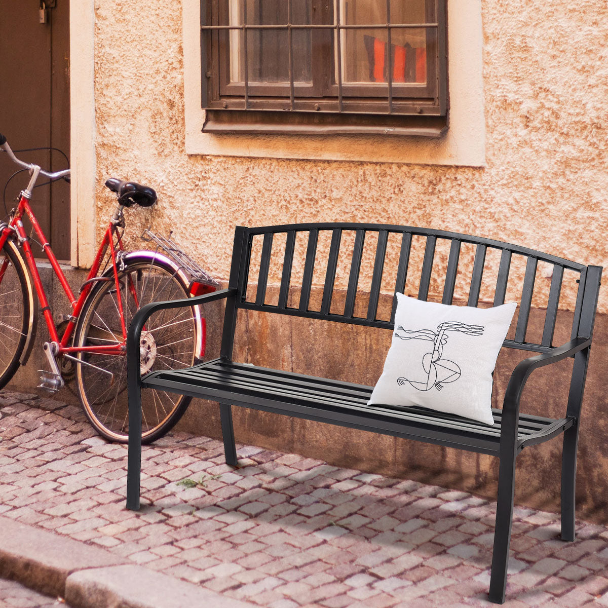 Steel Garden Bench Outdoor Patio Bench with Streak Design