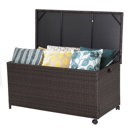 190L Deck Storage Box Patio Rattan Storage Container with 2 Wheels