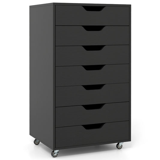 Rolling container with 7 drawers, mobile filing cabinet with wheels, office container, drawer cabinet, black