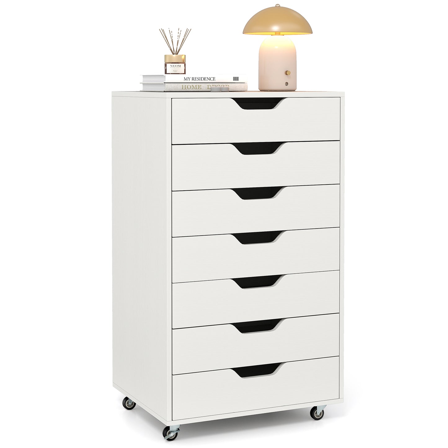 7-Drawer Storage Cabinet with 4 Universal Casters for Office-White