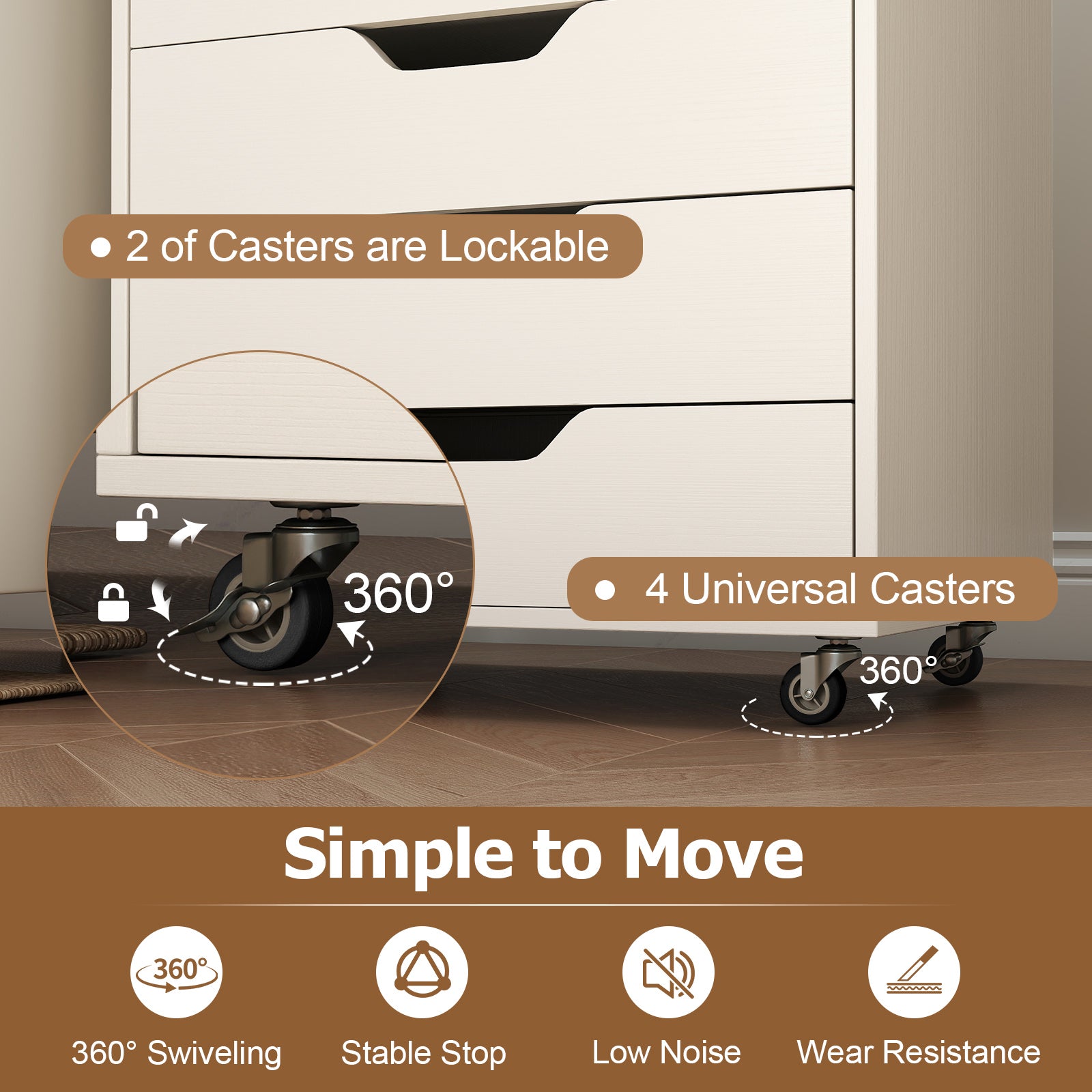 7-Drawer Storage Cabinet with 4 Universal Casters for Office-White
