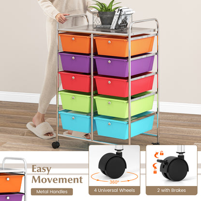 Storage Rolling Cart with 10-Drawer for Tools Scrapbook Paper Organising-Multicolor