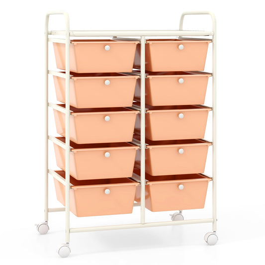 Storage Rolling Cart with 10-Drawer for Tools Scrapbook Paper Organising-Soft Peach
