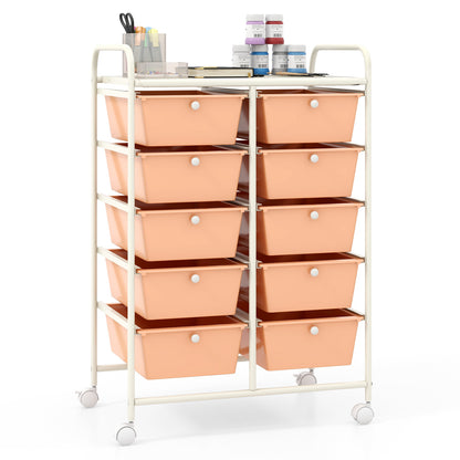 Storage Rolling Cart with 10-Drawer for Tools Scrapbook Paper Organising-Soft Peach