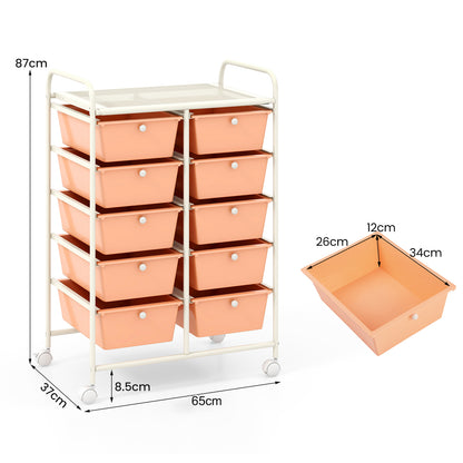 Storage Rolling Cart with 10-Drawer for Tools Scrapbook Paper Organising-Soft Peach