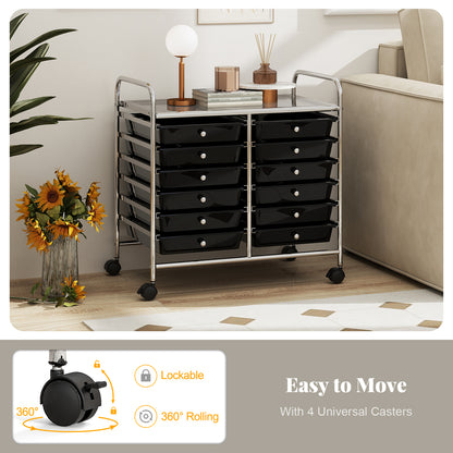 Storage Rolling Cart with Drawer and Large Countertop Side Handles-Black