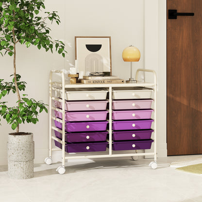 Storage Rolling Cart with Drawer and Large Countertop Side Handles-Purple