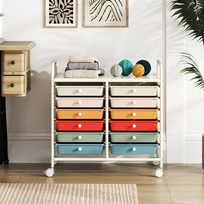 Storage Rolling Cart with Drawer and Large Countertop Side Handles-Macaron