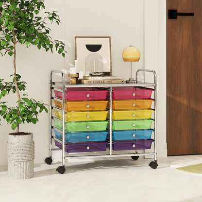 Storage Rolling Cart with Drawer and Large Countertop Side Handles-Colourful