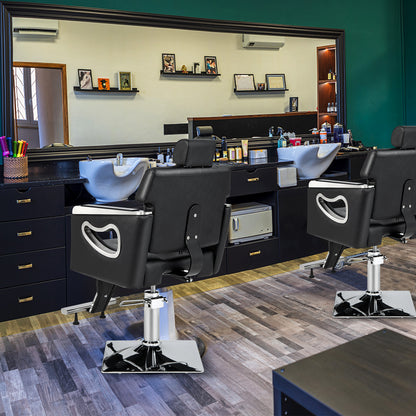 Adjustable Swivel Barber Chair with Padded Backrest-Black