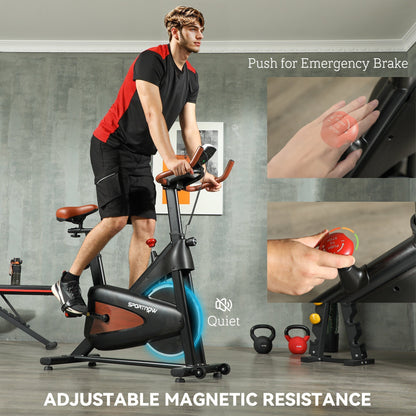 SPORTNOW Quiet Stationary Exercise Bike with Adjustable Resistance, Seat, Black