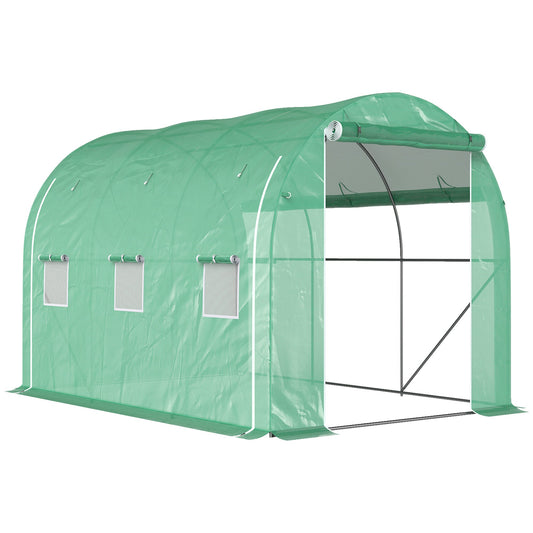 Outsunny 296 x 196cm Steel Frame Polytunnel Greenhouse - Green