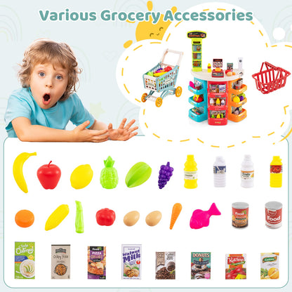 Supermarket Playset for Kids 76 Pieces Pretend Play Grocery Store Set-Blue