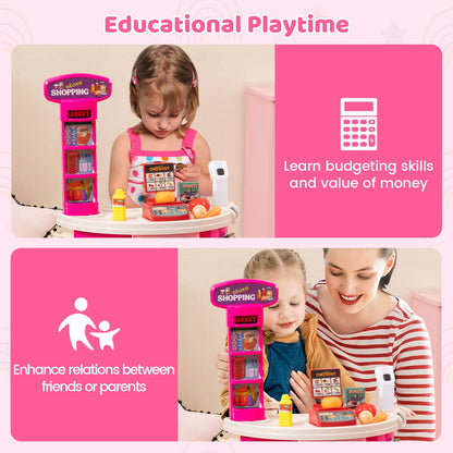 Supermarket Playset for Kids 76 Pieces Pretend Play Grocery Store Set-Pink