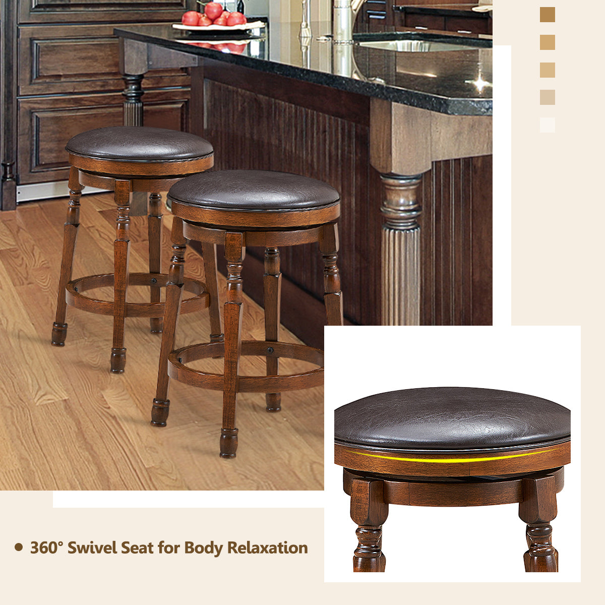 Swivel Bar Stools with Soft PU Leather and Comfortable Footrest-Size 1